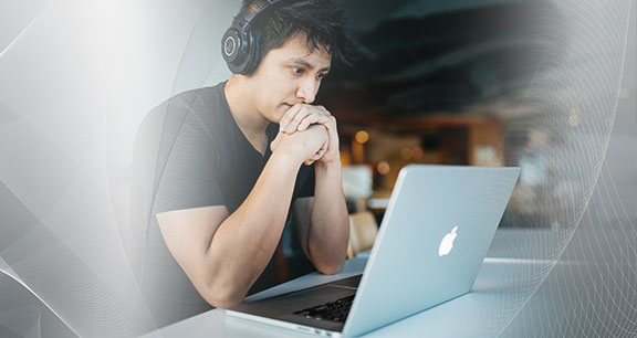 Man listening to a webinar