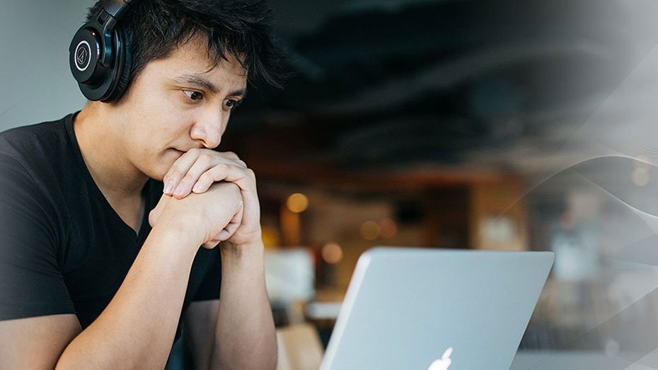 Man listening to a webinar